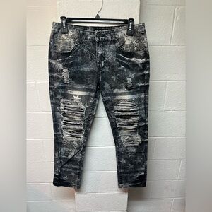 Distressed Black and Gray Men Jeans